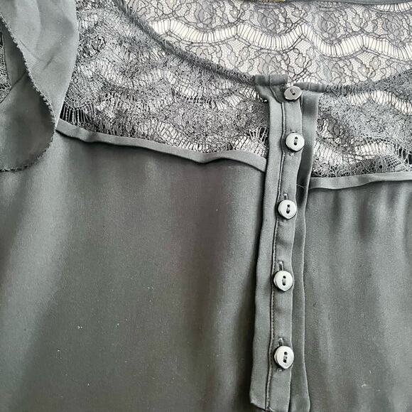 Rebecca Minkoff Black Silk Lace 3/4 Sleeve Henley Blouse Size 4 - Picture 3 of 12